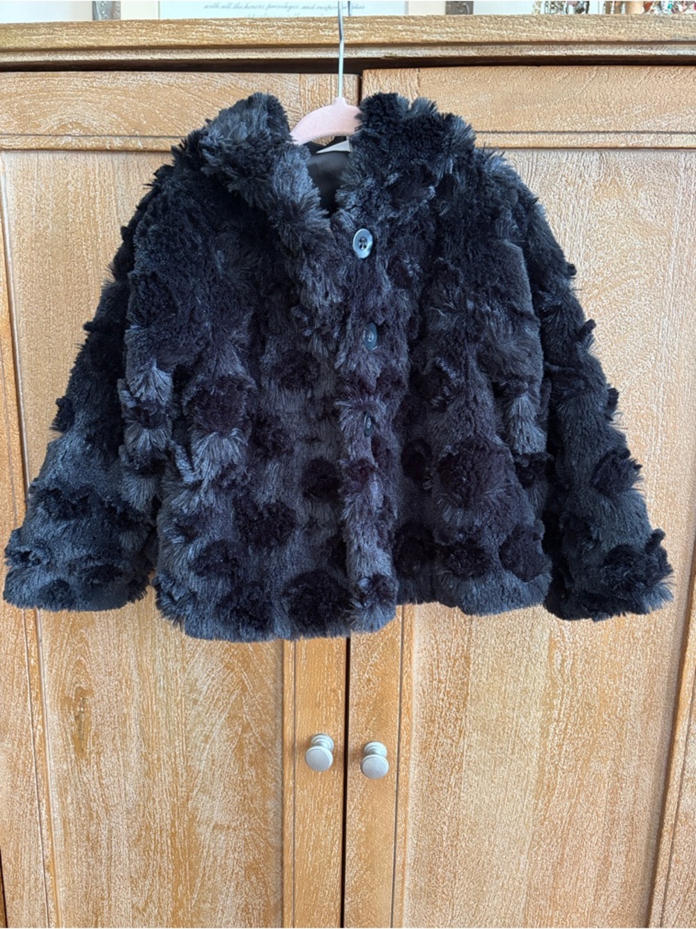 Girls' Black Faux Fur Hooded Coat - Cozy Winter Jacket